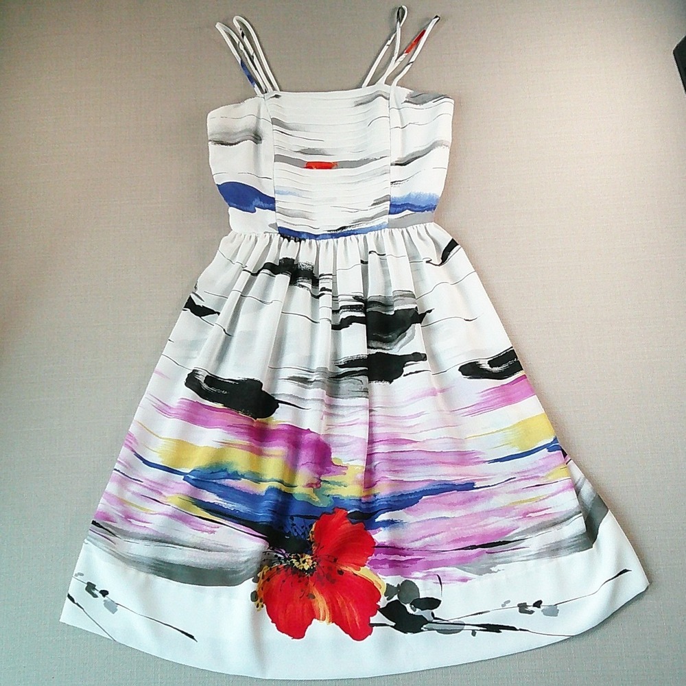 Nardis Sundress Womens Small White Floral Watercolor Vintage Spaghetti Strap